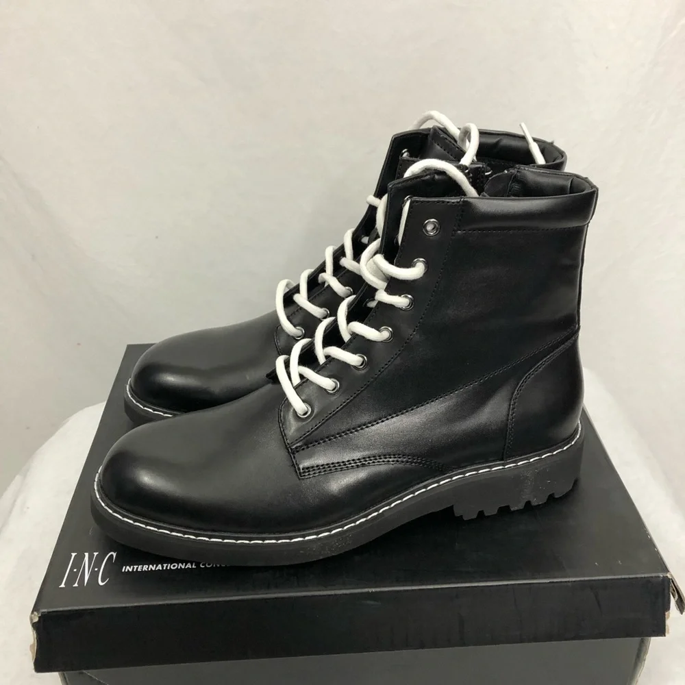 NEW INC International Concepts Leather Mens Ivan Lace Up Boots, Size 7, Black
